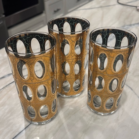 Culver Other - Set of 3 Culver Pisa Collins Mid - Century 22K Gold Glasses